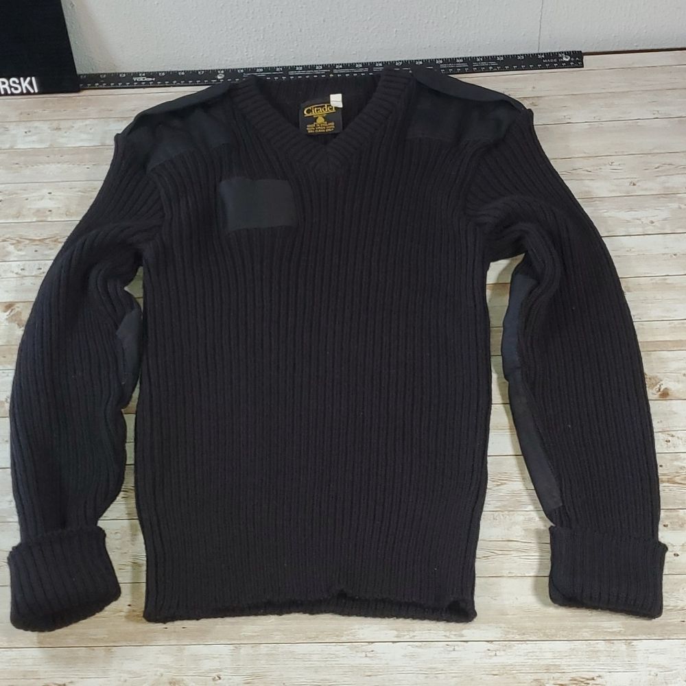 Citadel Woolly Pully Wool Military/Commando Sweater Black 44" Epaulets Elbow Pad